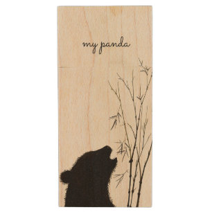 Panda Silhouette Wood Flash Drive
