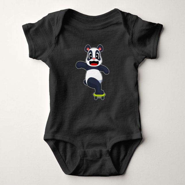 Panda Skater Skateboard Baby Bodysuit (Front)