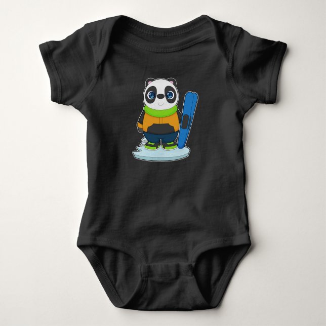 Panda Skier Ski Winter sports Baby Bodysuit (Front)