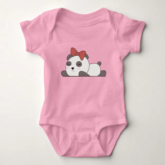 Panda Sleeping With Bow Cute Animals For Kids Baby Baby Bodysuit (Front)