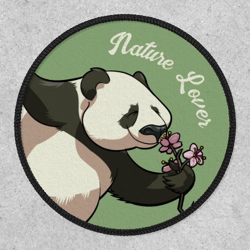 Panda Smelling Blossom Nature Lover Cartoon Patch