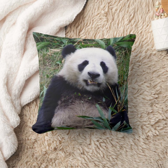 Panda Smiles, while lunching on bamboo Throw Pillow (Blanket)