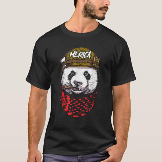 Panda Soldier American Military Bear Merica 4th Of T-Shirt (Front)