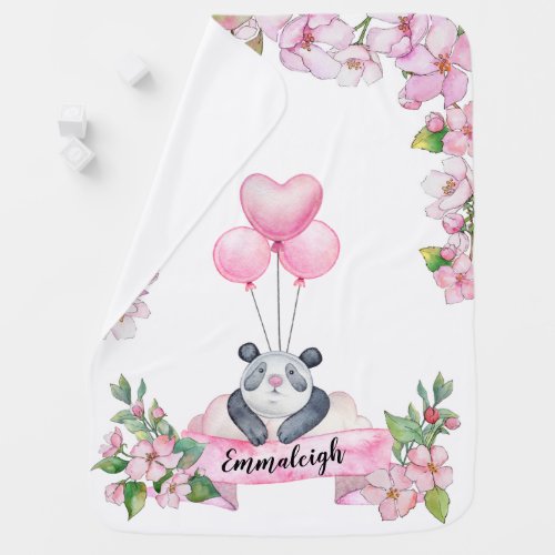 Panda Spring Pink Balloon Baby Blanket