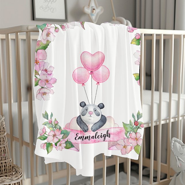 Panda Spring Pink Balloon Baby Blanket (Creator Uploaded)