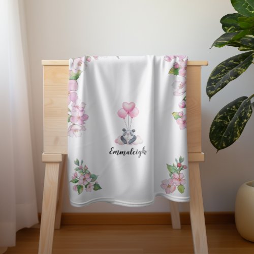 Panda Spring Pink Balloon Florals Baby Blanket