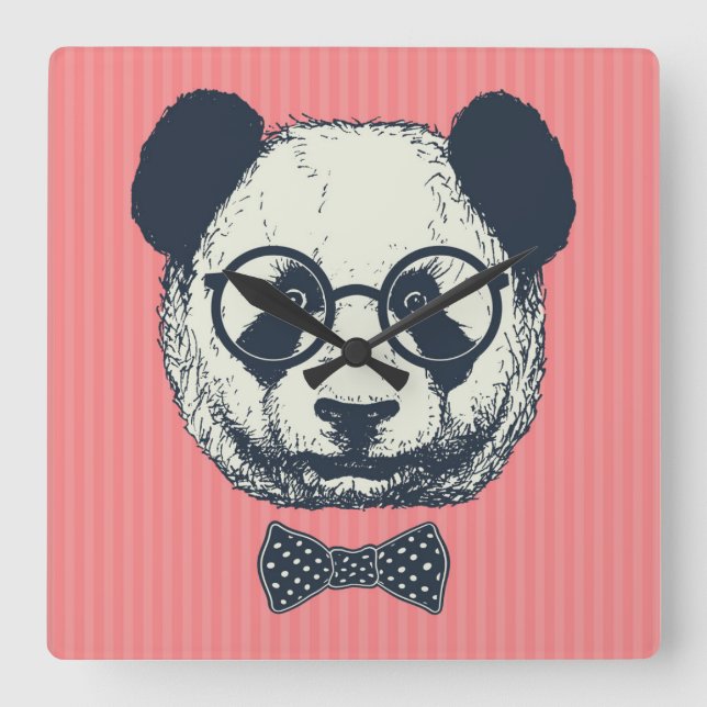 Panda Stripes Square Wall Clock (Front)