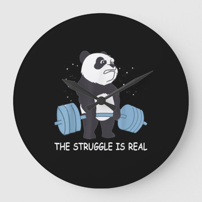 Panda Struggle Is Real Bear Deadlift Funny Gym . Large Clock (Front)