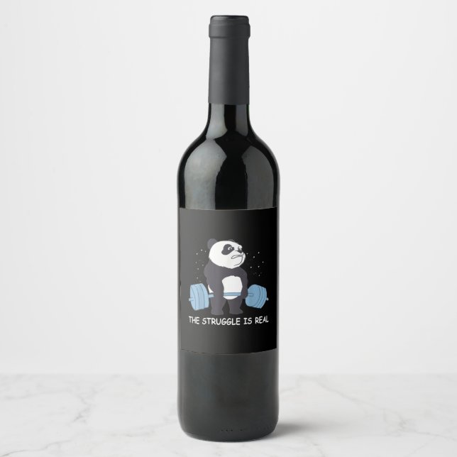 Panda Struggle Is Real Bear Deadlift Funny Gym . Wine Label (Front)