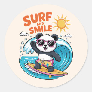 Panda Surf Smile Child Summer Classic Round Sticker
