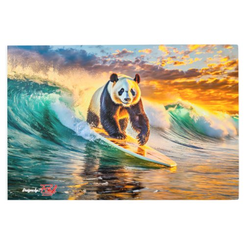 Panda Surfing At Sunset Design By Rich AMeN Gill Metal Print