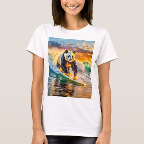 Panda Surfing At Sunset Design By Rich AMeN Gill T_Shirt