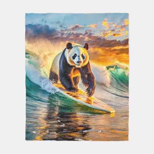 Panda Surfing Design by Rich AMeN Gill Fleece Blanket