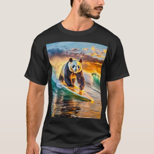 Panda Surfing Design By Rich AMeN Gill  T_Shirt