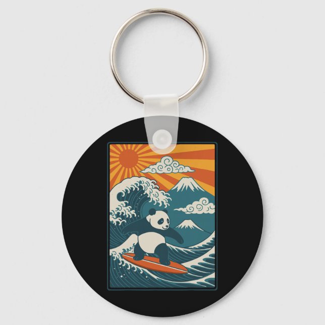 Panda Surfing Japanese _4  Keychain (Front)