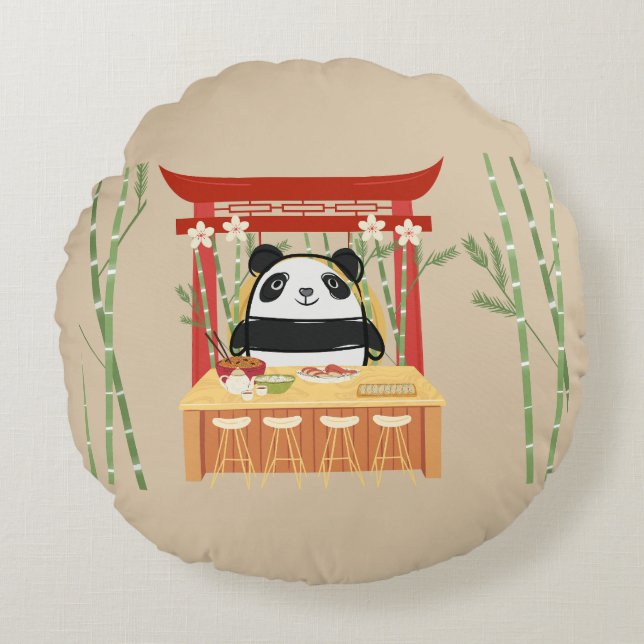 panda , sushi round pillow (Front)