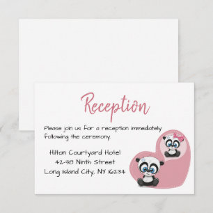 Panda Teddy Bear Pink Heart Wedding Reception Invitation
