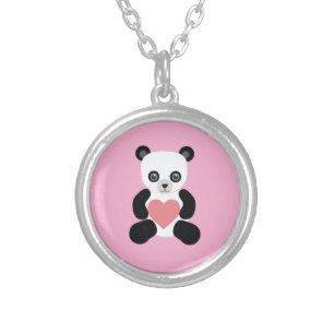 Panda Teddy Bear with Heart Necklace