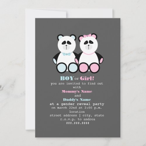 Panda Teddy Bears Gender Reveal Party Invitation