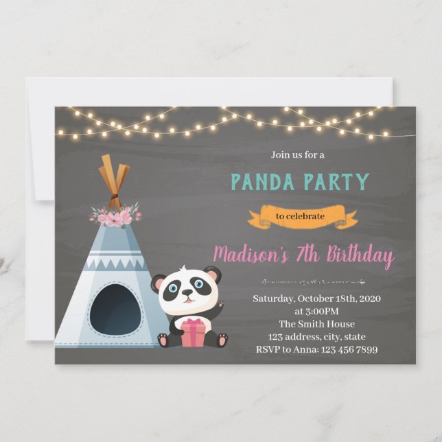Panda teepee birthday theme Invitation (Front)