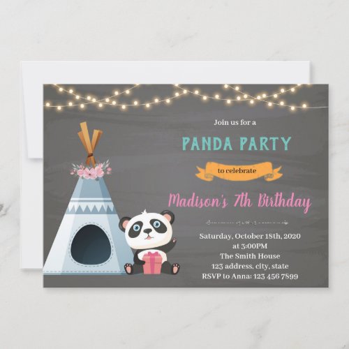 Panda teepee birthday theme Invitation