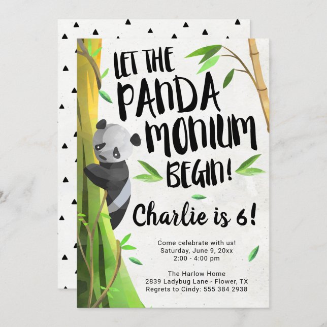 Panda Themed Birthday Party Invitation (Front/Back)