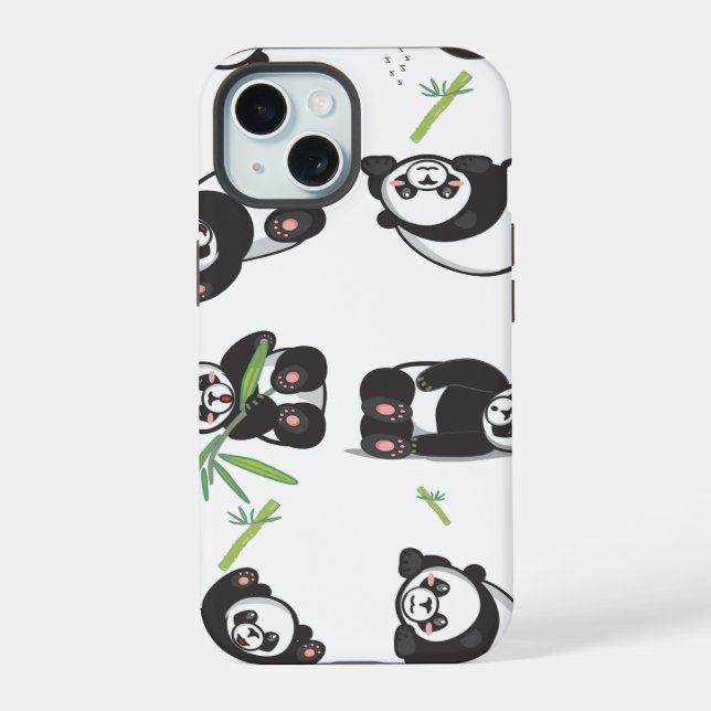 panda tile cute pattern blue iphone case (Back)