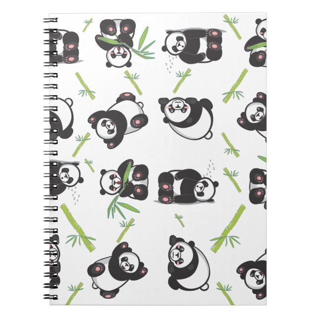 panda tile cute pattern blue notebook (Front)