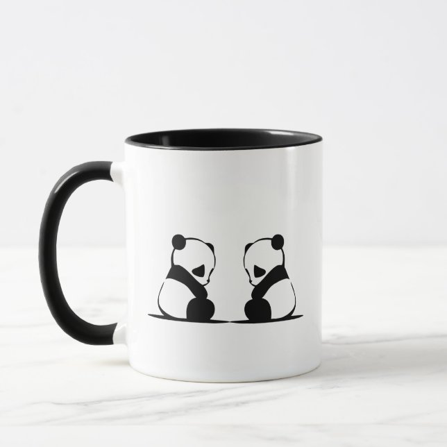 Panda Tone Couple Coffee Cup Simple Black White  (Left)