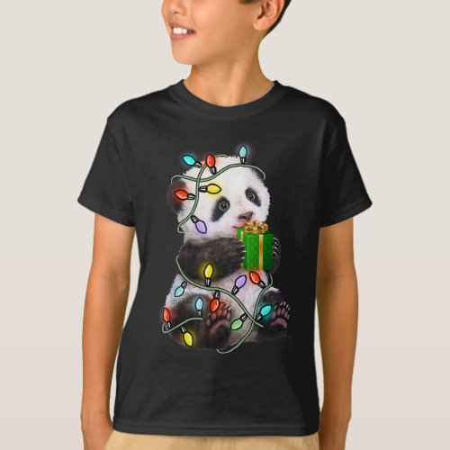 Panda Tree Christmas Lights Xmas For Pet Lover T_Shirt
