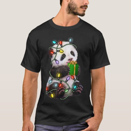 Panda Tree Christmas Lights Xmas For Pet Lover T_Shirt