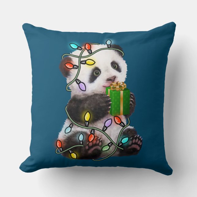Panda Tree Christmas Lights Xmas For Pet Lover Throw Pillow (Front)