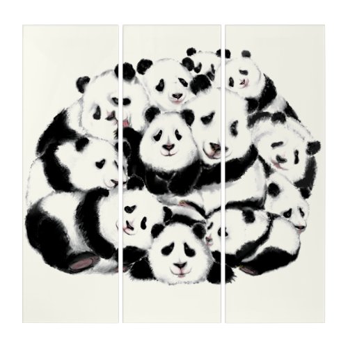 Panda Triptych Happy Family _ Painting