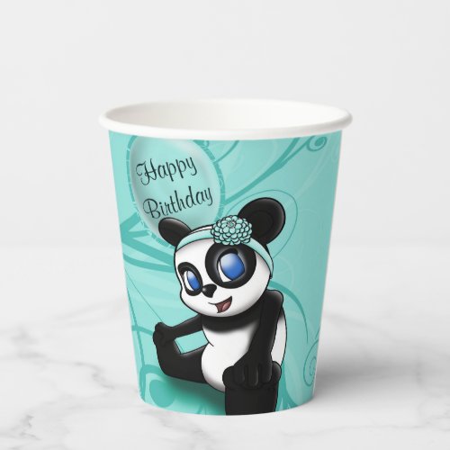 Panda Turquoise Birthday Paper Cups