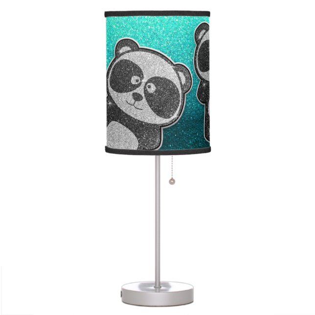 Panda Turquoise Blue Black Ombre Glitter Sparkles Table Lamp (Left)