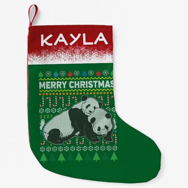 Panda Ugly Christmas Sweater Wildlife Series Small Christmas Stocking (Front)