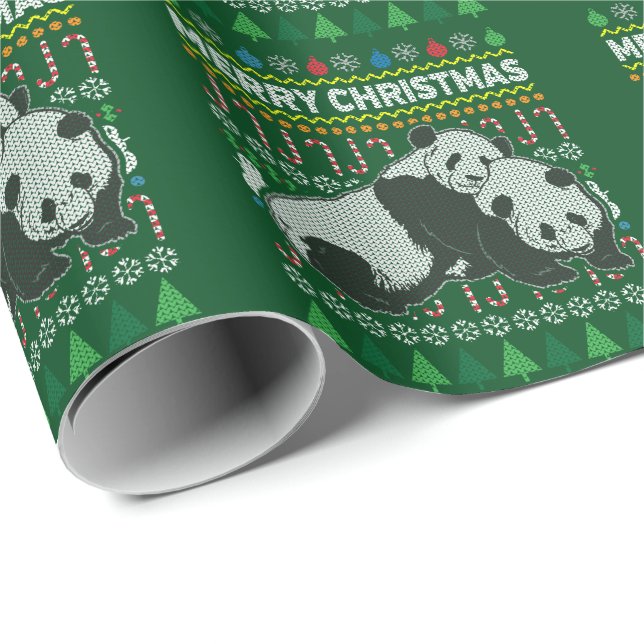 Panda Ugly Christmas Sweater Wildlife Series Wrapping Paper (Roll Corner)