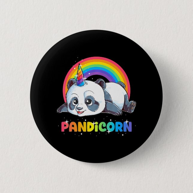 Panda Unicorn Pandicorn Girls Rainbow Pandacorn Button (Front)