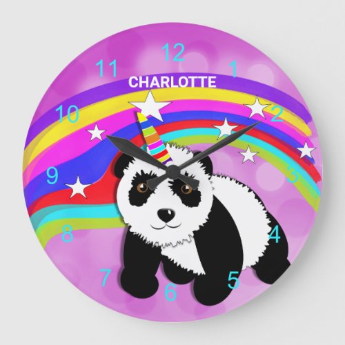 Panda Unicorn Rainbow Cute Personalized Watch Large Clock