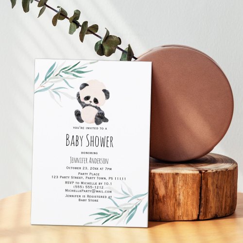 Panda Unisex Baby Shower Watercolor Invitation