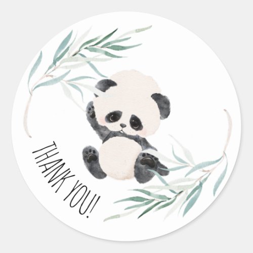Panda Unisex Baby Shower Watercolor THANK YOU Classic Round Sticker