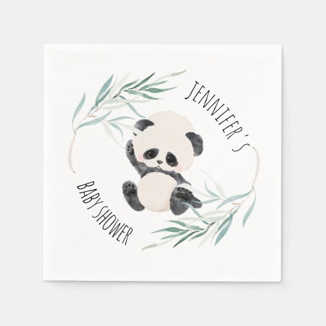 Panda Unisex Gender Neutral Baby Shower Watercolor Napkins (Front)