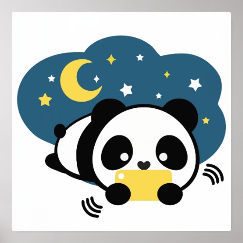 Panda using phone in night design foil prints