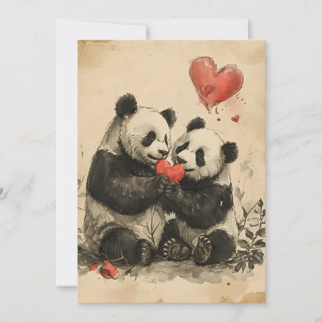 Panda Valentine's Day  Holiday Card (Front)