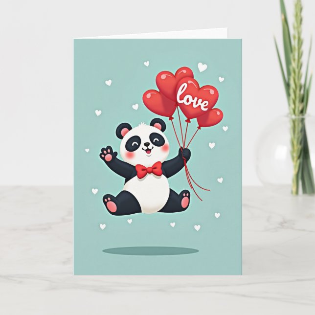 Panda Valentines Love Balloons Card (Front)