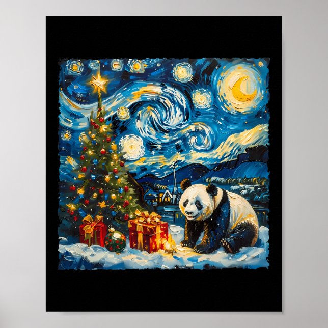 Panda Van Gogh Style Starry Night Christmas Winter Poster (Front)