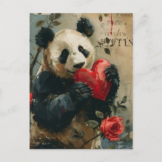 Panda Vintage Valentine's Day  Postcard (Front)