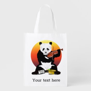 Panda Violinst Grocery Bag by earlykirky at Zazzle