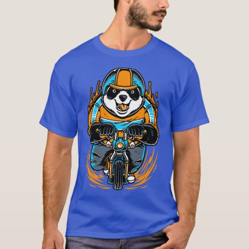 Panda warning helmet riding small bike T_Shirt