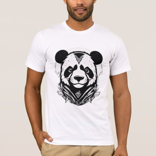Panda Warrior Emblem Minimalist Strength in Monoc T_Shirt